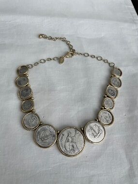 Chico's Gold and Silver Tone Coin Medallion Necklace